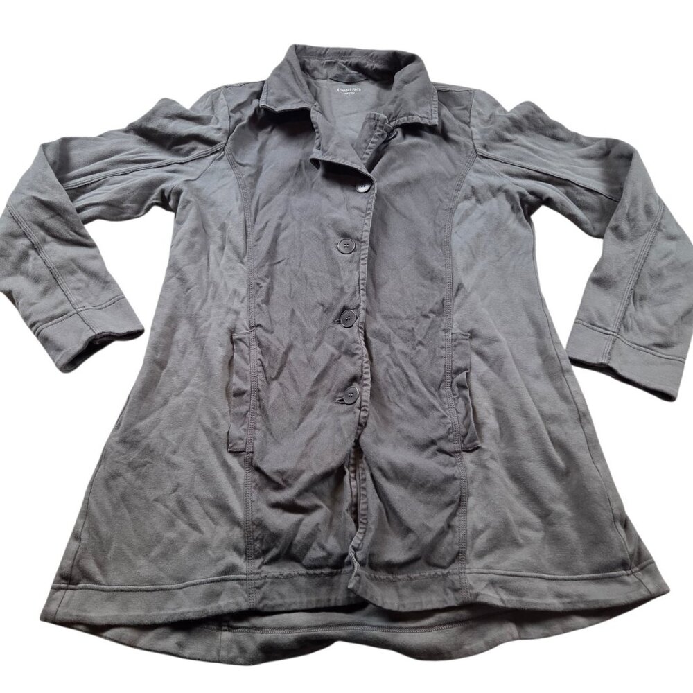 Eileen Fisher Jacket Womens Large Gray Button Up Pocket Organic Cotton